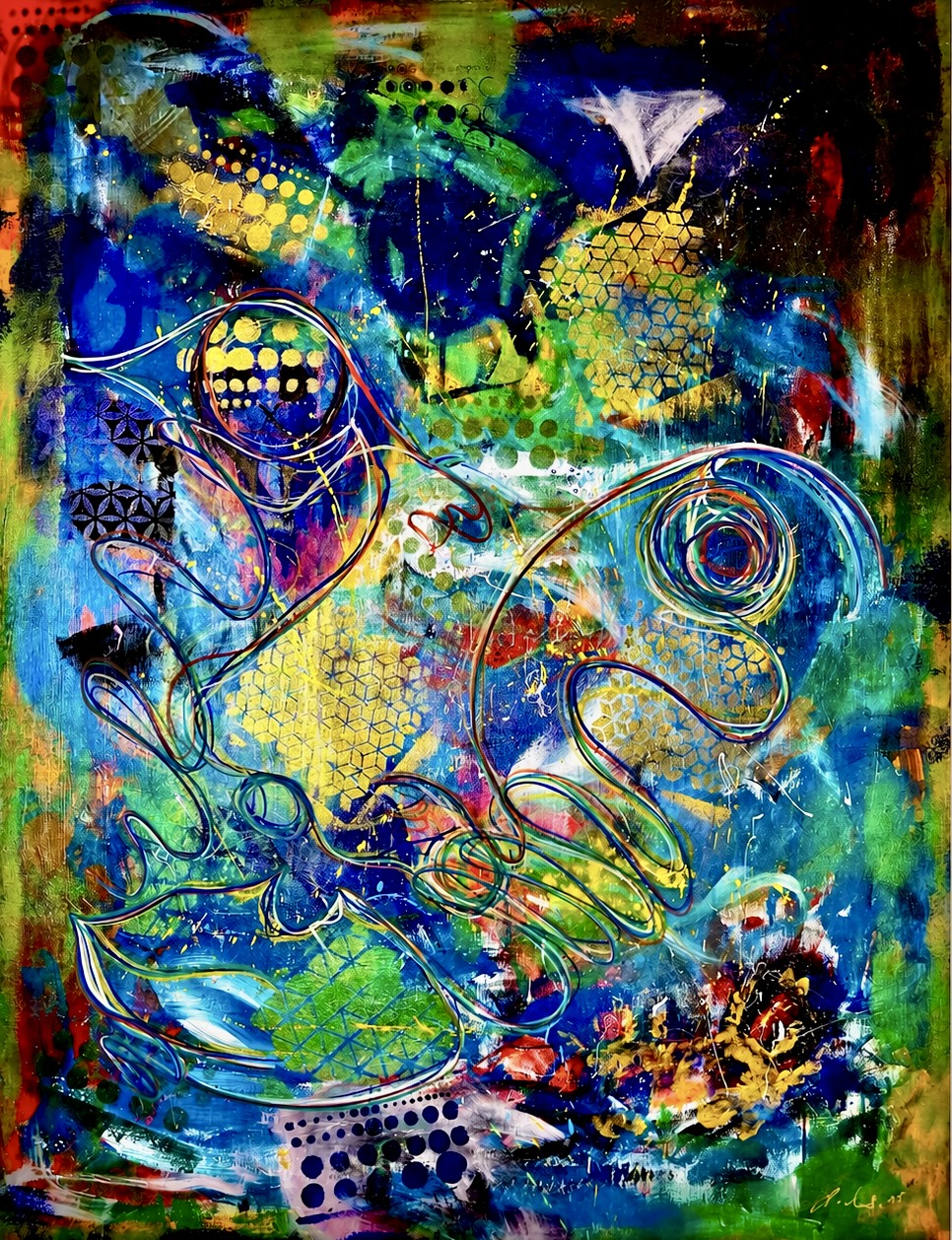 Aqua Codex — original mixed media painting